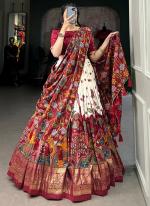 Tussar Silk Off White Traditional Wear Printed Lehenga Choli